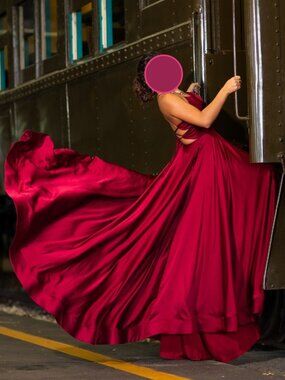 La Femme Satin Empire Waist Sleeveless Gown, Wine, Size 2